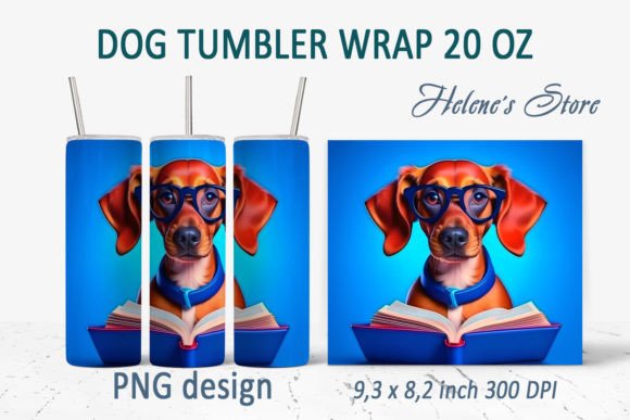 Dog and Book Tumbler Wrap 20 Oz PNG